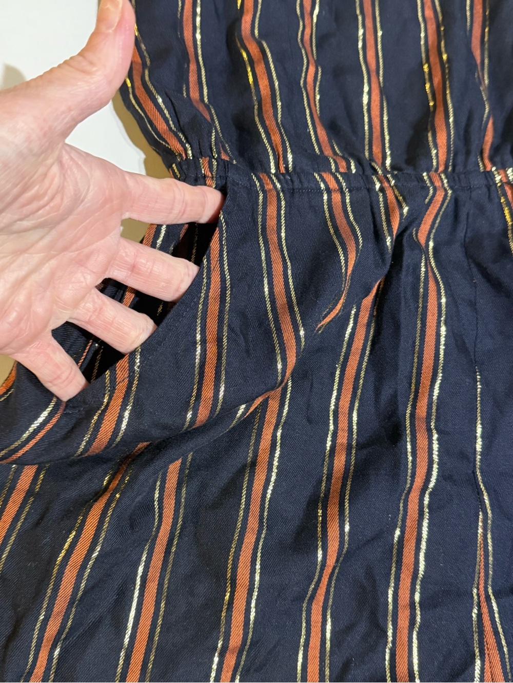 saltwater LUXE Navy Romper with Rust and Metallic Gold Stripes - Picture 2 of 6